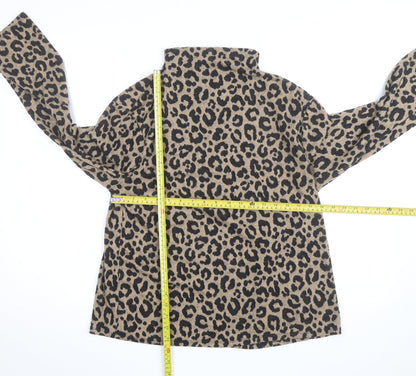 Marks and Spencer Women Brown Leopard Print High Neck Jumper Size 14