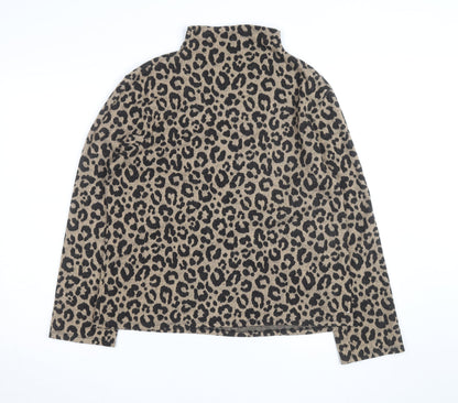 Marks and Spencer Women Brown Leopard Print High Neck Jumper Size 14