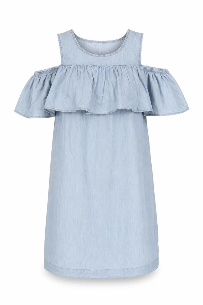 Vero Moda Women Blue Chambray Cold Shoulder Shift Dress Size S
