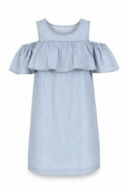 Vero Moda Women Blue Chambray Cold Shoulder Shift Dress Size S