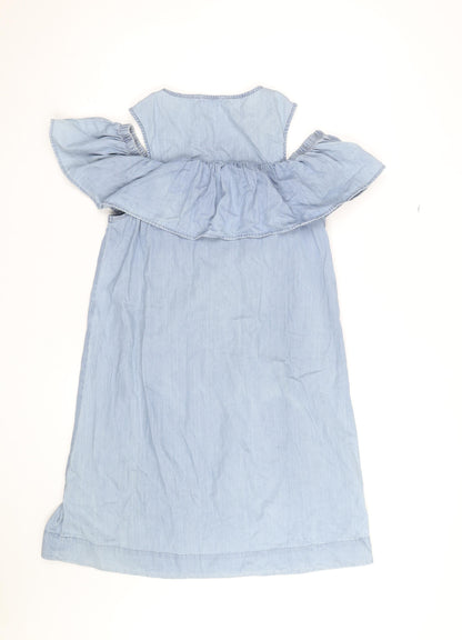 Vero Moda Women Blue Chambray Cold Shoulder Shift Dress Size S