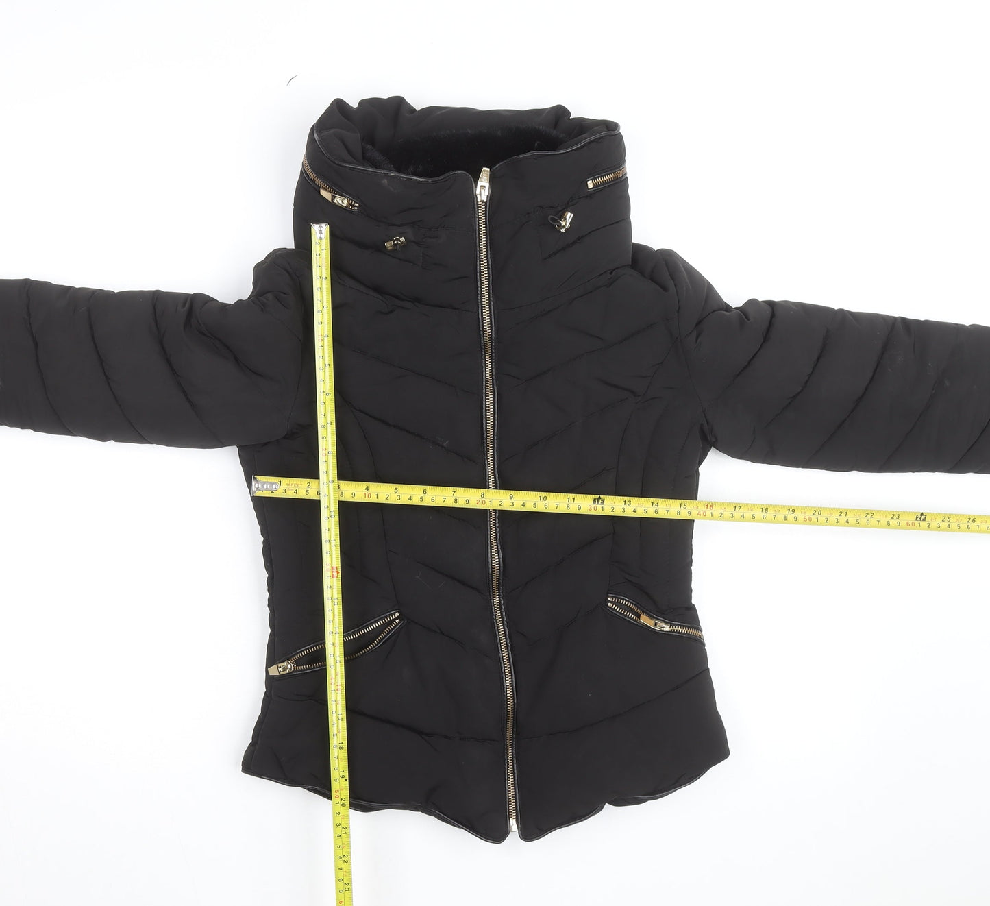 Zara Women Black Short Quilted Puffer Jacket Size S