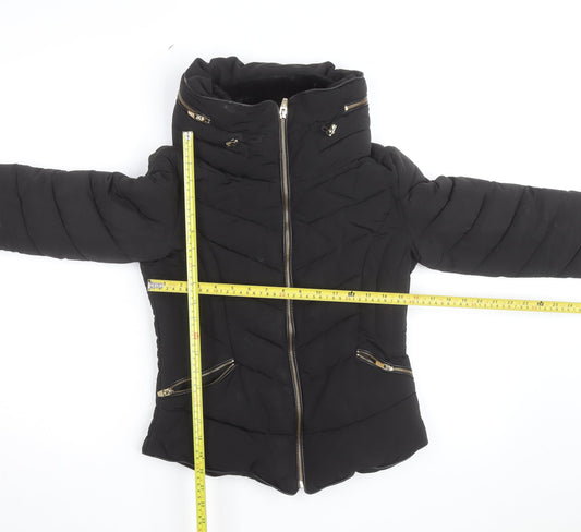 Zara Women Black Short Quilted Puffer Jacket Size S