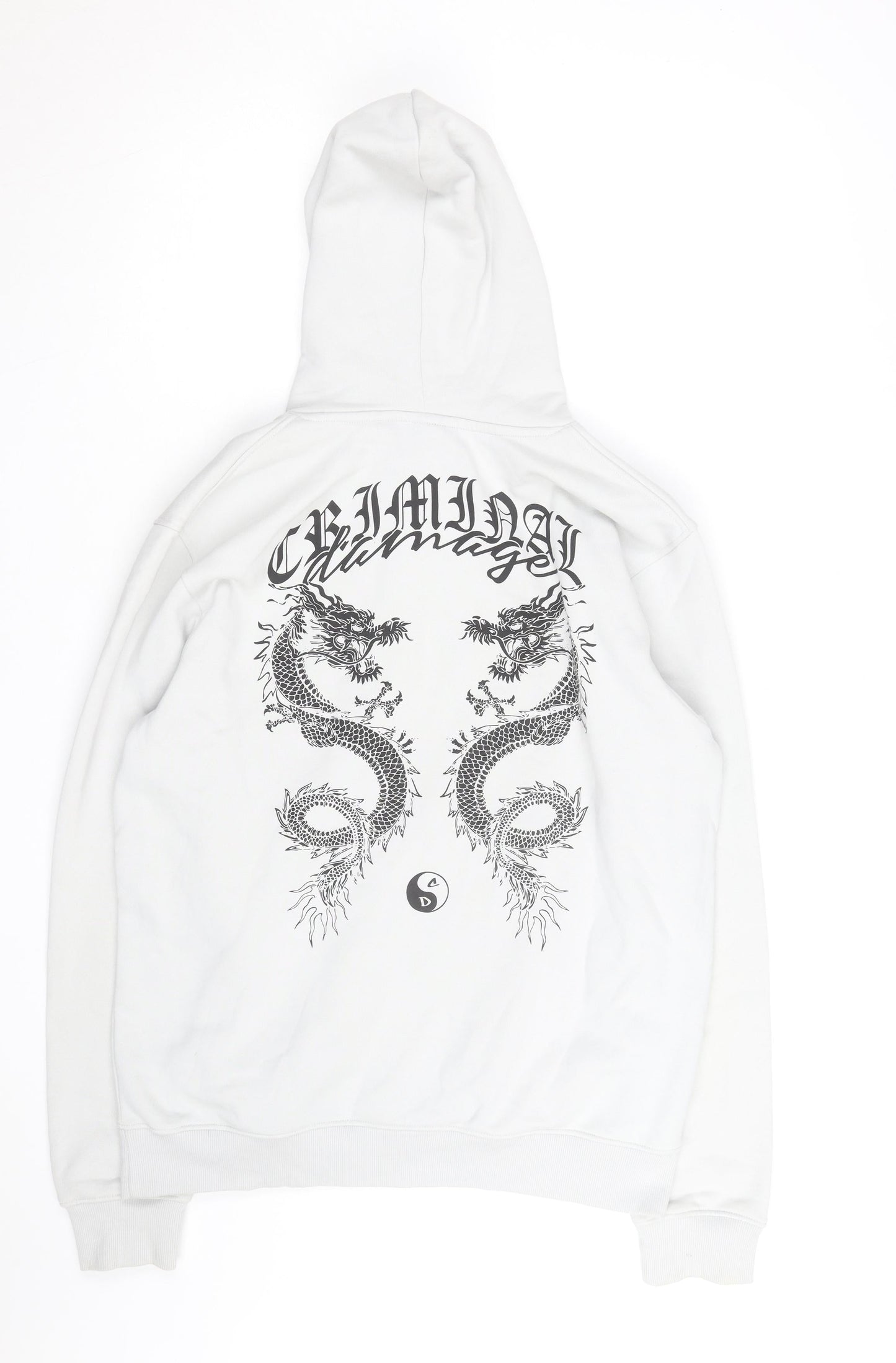 Criminal Damage Men’s White Dragon Print Pullover Hoodie Size M