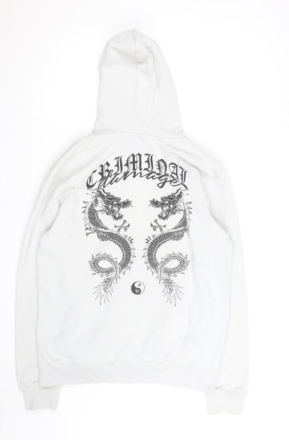 Criminal Damage Men’s White Dragon Print Pullover Hoodie Size M
