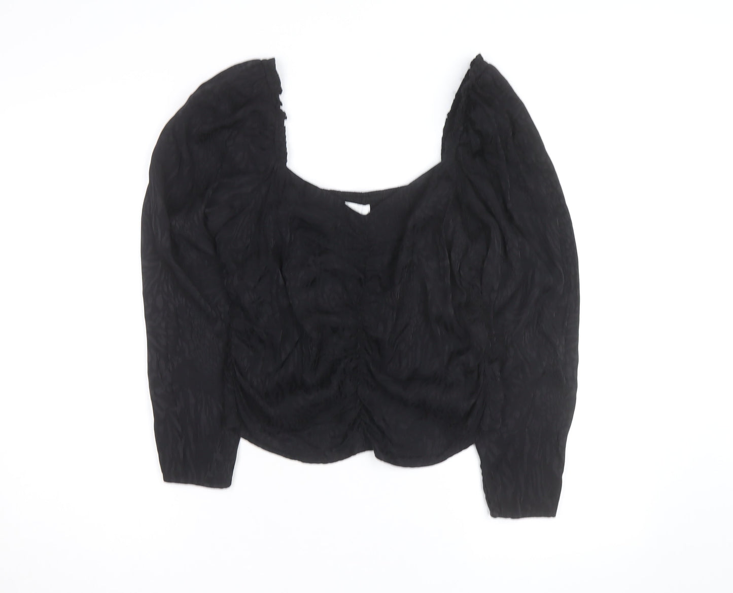 H&M Women Black Puff Sleeve Square Neck Tunic Blouse Size 16