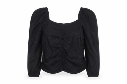 H&M Women Black Puff Sleeve Square Neck Tunic Blouse Size 16
