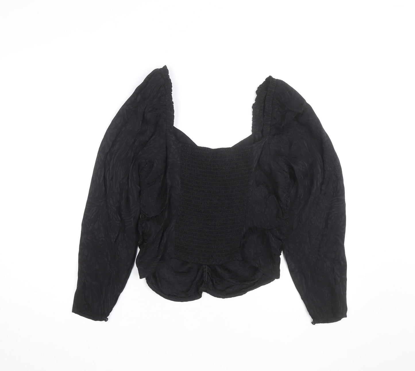 H&M Women Black Puff Sleeve Square Neck Tunic Blouse Size 16