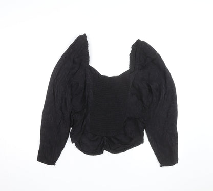 H&M Women Black Puff Sleeve Square Neck Tunic Blouse Size 16