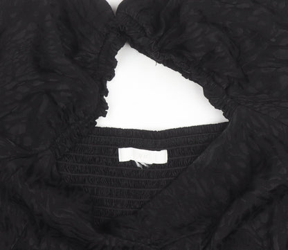 H&M Women Black Puff Sleeve Square Neck Tunic Blouse Size 16
