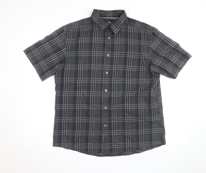 Marks and Spencer Blue Harbour Men's Black Check Short Sleeve Shirt L