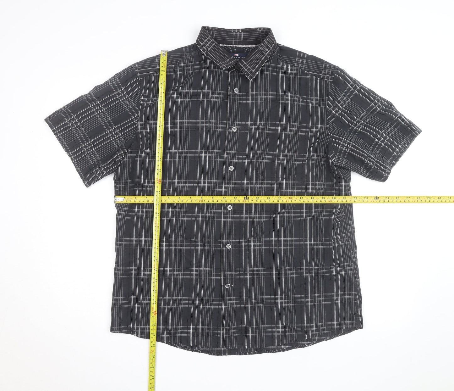 Marks and Spencer Blue Harbour Men's Black Check Short Sleeve Shirt L