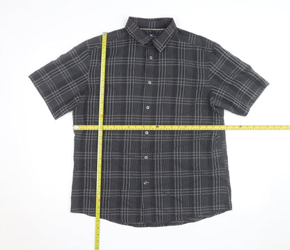 Marks and Spencer Blue Harbour Men's Black Check Short Sleeve Shirt L