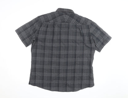 Marks and Spencer Blue Harbour Men's Black Check Short Sleeve Shirt L