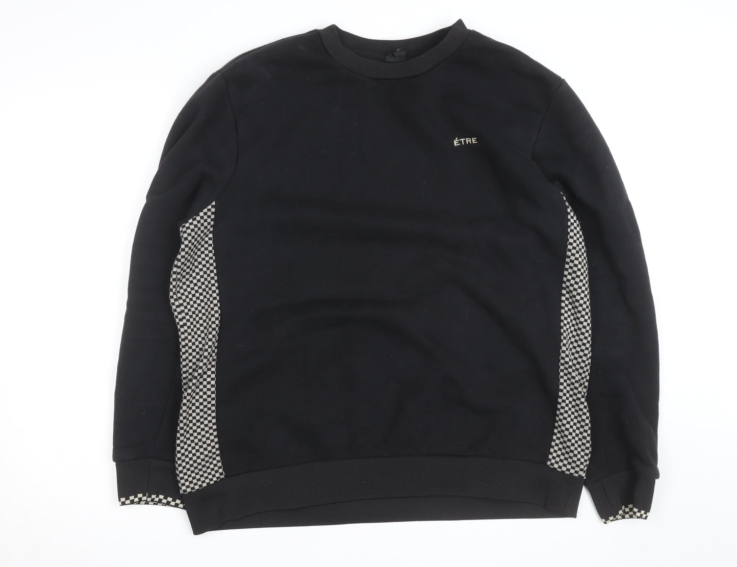 River Island Men's Black Check Panel Sweatshirt XL Pullover