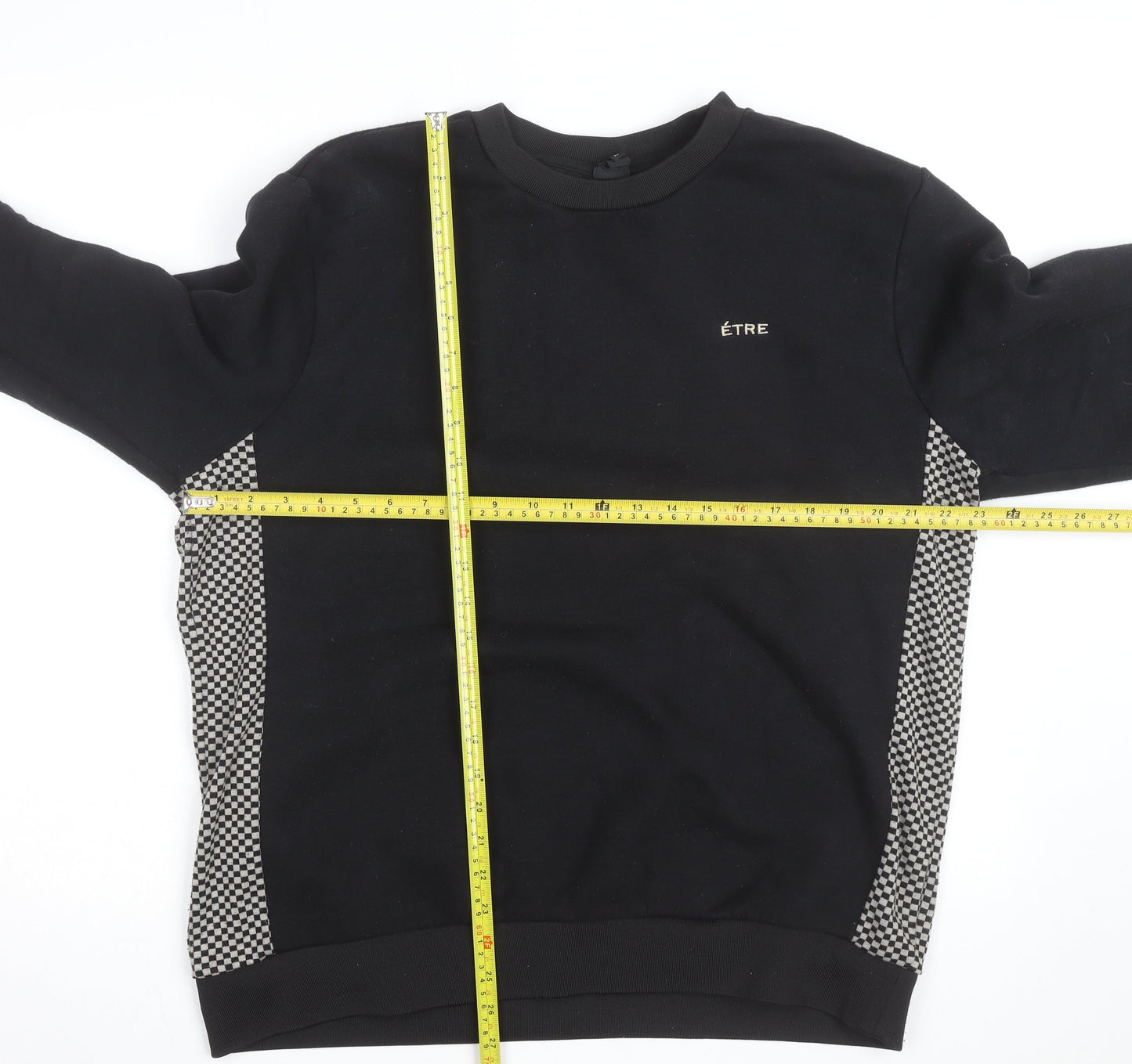 River Island Men's Black Check Panel Sweatshirt XL Pullover