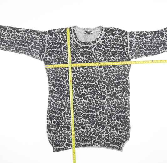 Next Women Grey Leopard Print Long Sleeve Pullover Jumper Size 10