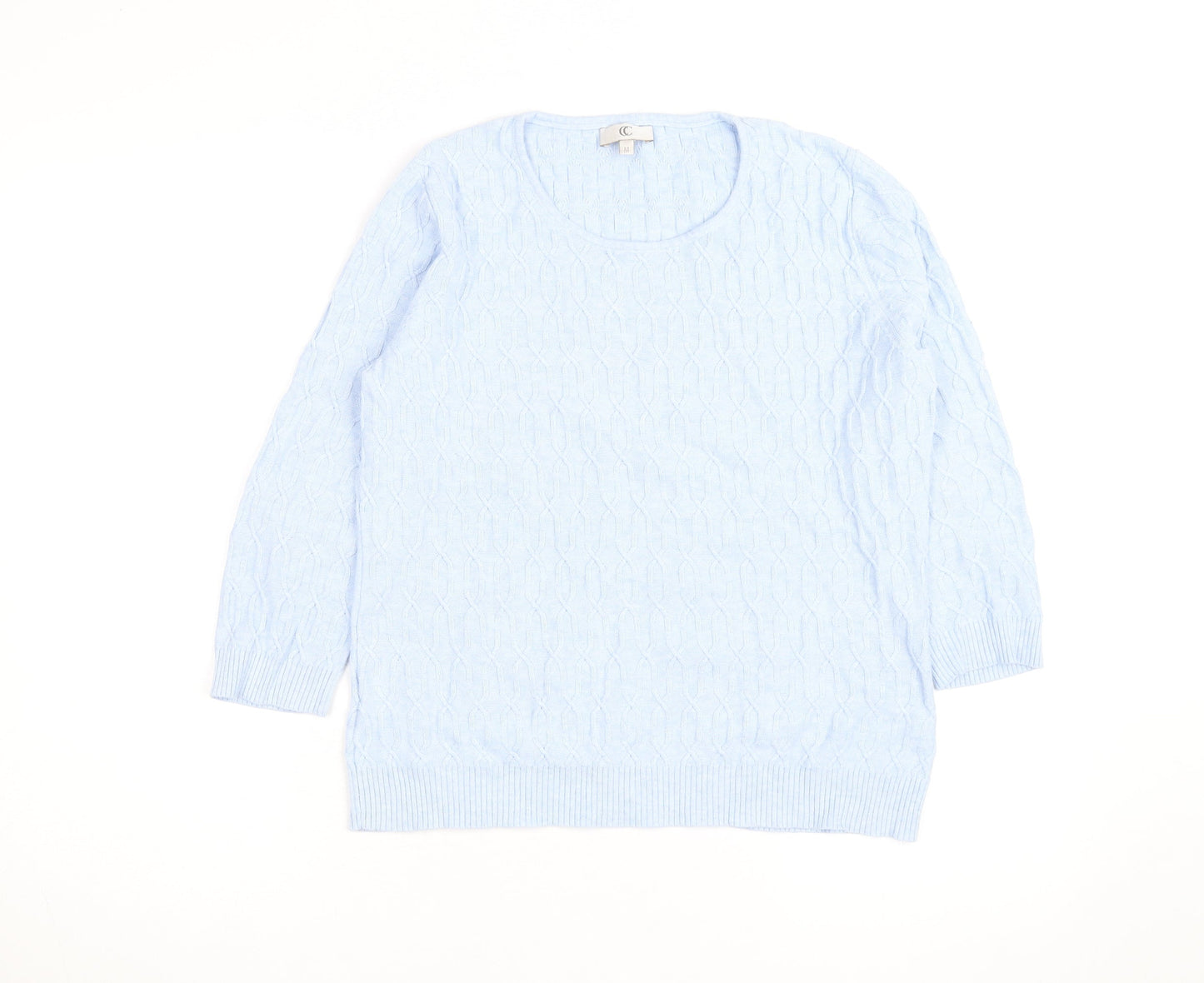 CC Men's Blue Cable-Knit Cotton Pullover Jumper Size M