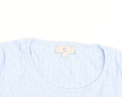 CC Men's Blue Cable-Knit Cotton Pullover Jumper Size M