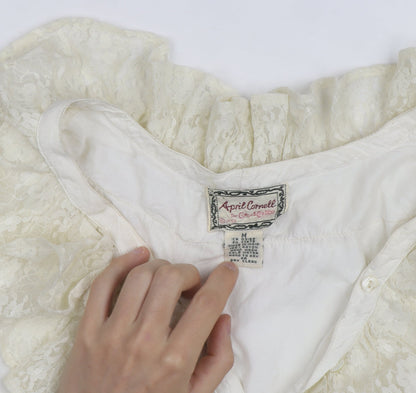 April Cornell Women’s Ivory Lace Ruffle Tunic Blouse Size M