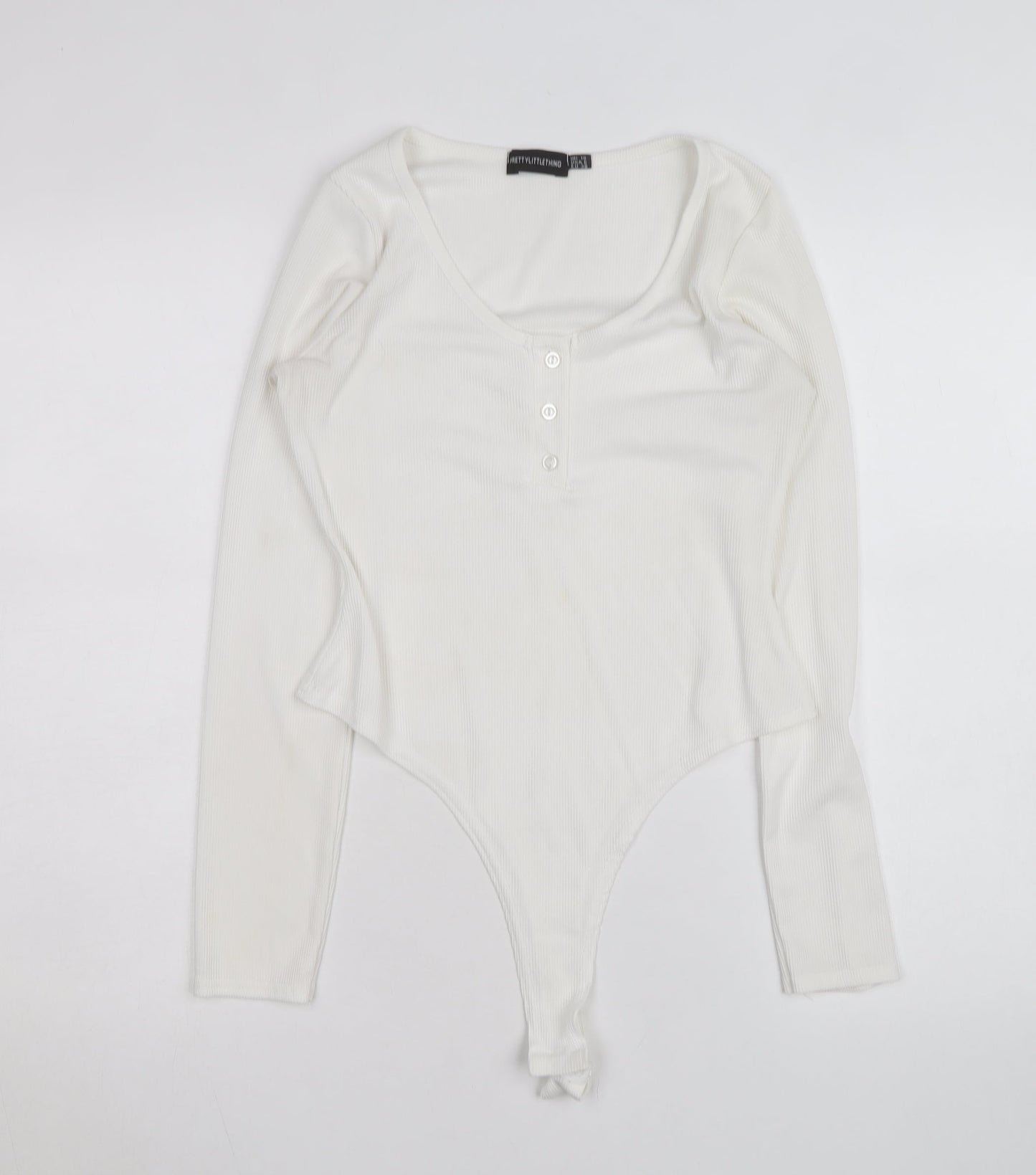 PrettyLittleThing Women White Long Sleeve Ribbed Bodysuit Size 10