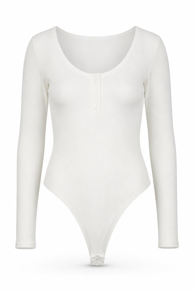 PrettyLittleThing Women White Long Sleeve Ribbed Bodysuit Size 10