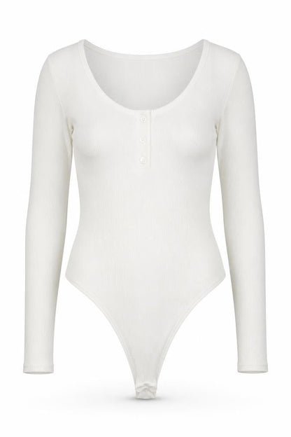 PrettyLittleThing Women White Long Sleeve Ribbed Bodysuit Size 10