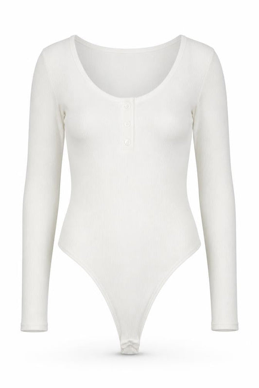 PrettyLittleThing Women White Long Sleeve Ribbed Bodysuit Size 10