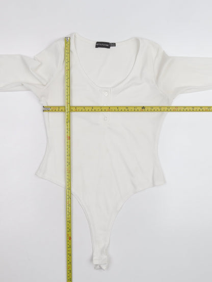 PrettyLittleThing Women White Long Sleeve Ribbed Bodysuit Size 10
