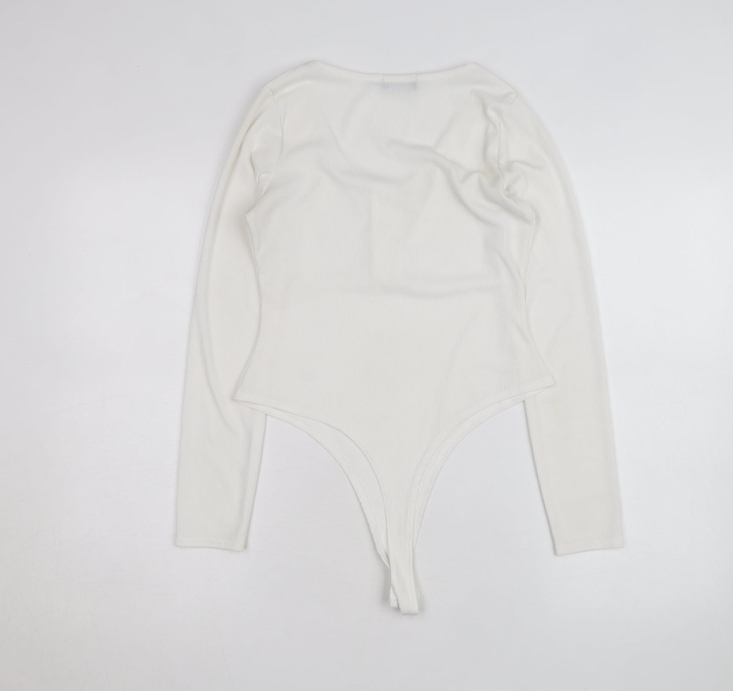 PrettyLittleThing Women White Long Sleeve Ribbed Bodysuit Size 10