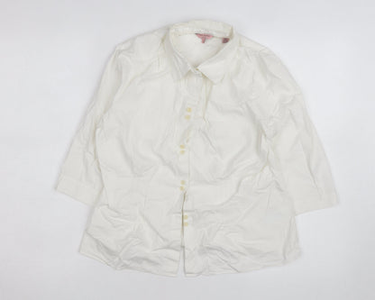 Ted Baker Women's Ivory Button-Up Shirt Size 12 Cotton Stretch Work Top