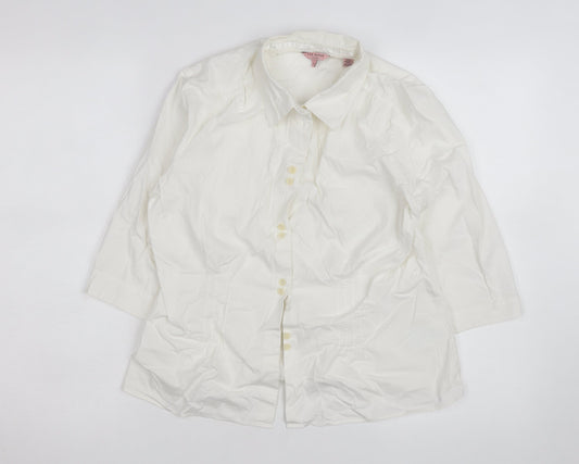 Ted Baker Women's Ivory Button-Up Shirt Size 12 Cotton Stretch Work Top