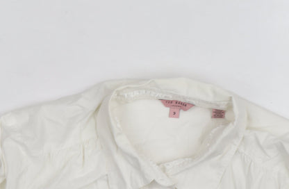 Ted Baker Women's Ivory Button-Up Shirt Size 12 Cotton Stretch Work Top