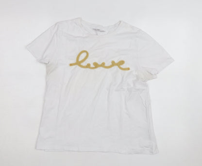 Red Herring Womens White Size 14 Love Embroidered Cotton T-Shirt