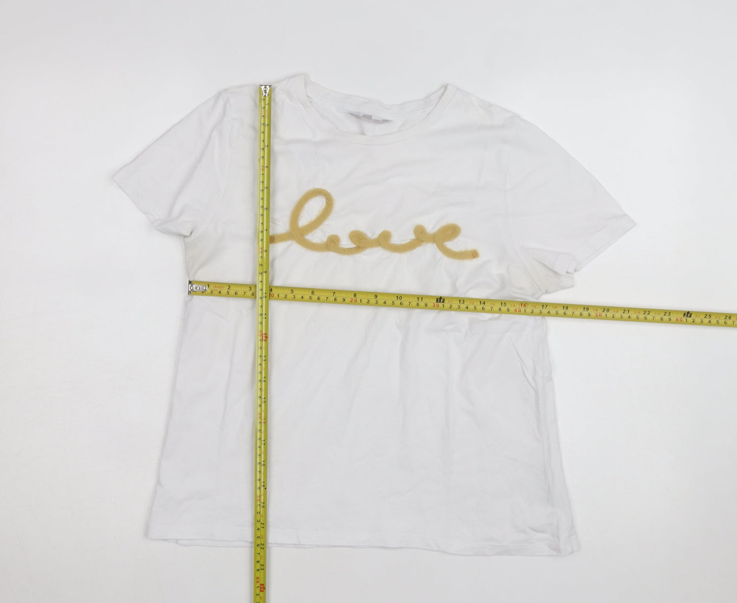 Red Herring Womens White Size 14 Love Embroidered Cotton T-Shirt