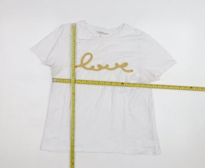 Red Herring Womens White Size 14 Love Embroidered Cotton T-Shirt