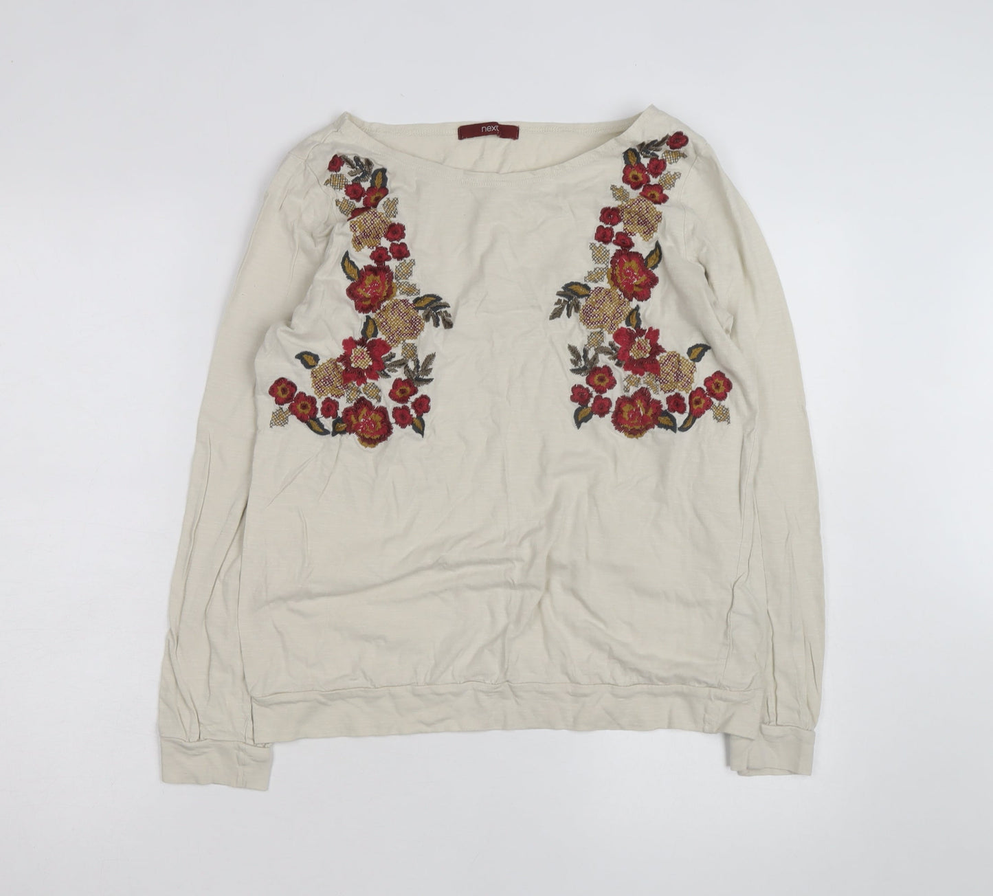 Next Women's Beige Embroidered Floral Tunic Top Size 14