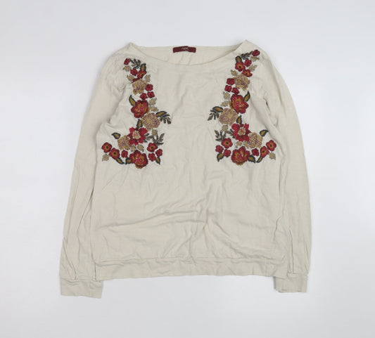 Next Women's Beige Embroidered Floral Tunic Top Size 14