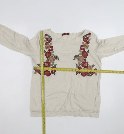 Next Women's Beige Embroidered Floral Tunic Top Size 14