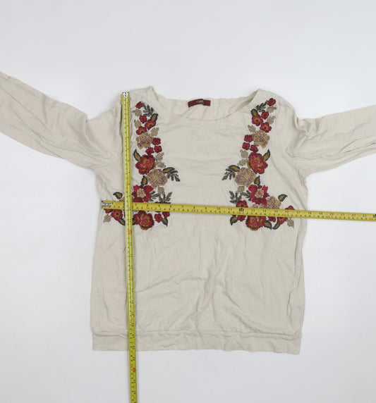 Next Women's Beige Embroidered Floral Tunic Top Size 14