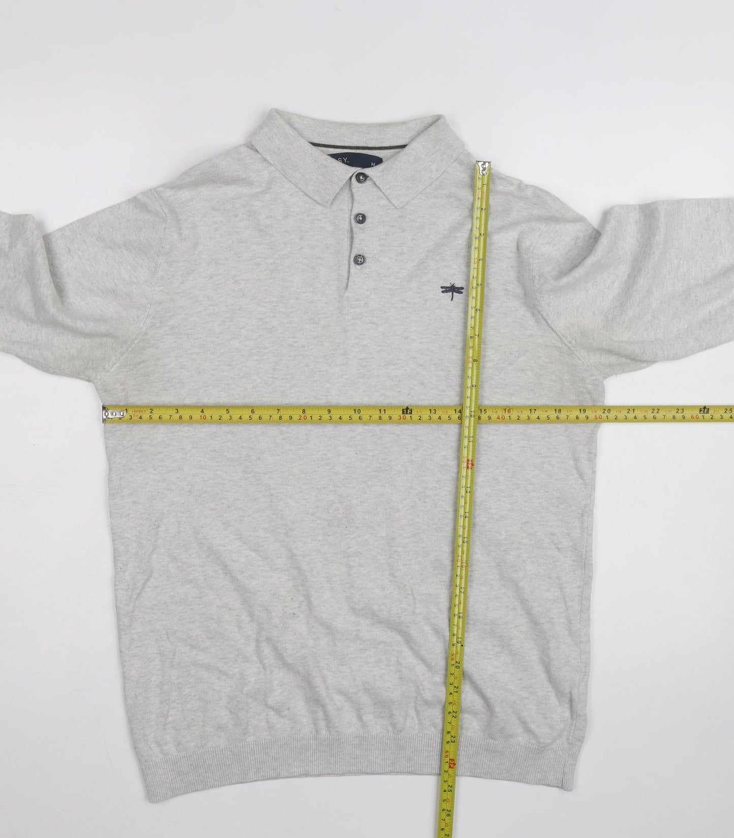 Easy Men's Grey Long Sleeve Cotton Polo Shirt Medium