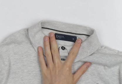 Easy Men's Grey Long Sleeve Cotton Polo Shirt Medium
