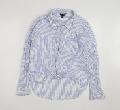 New Look Women's Blue Striped Long Sleeve Cotton Button-Up Shirt Size 12