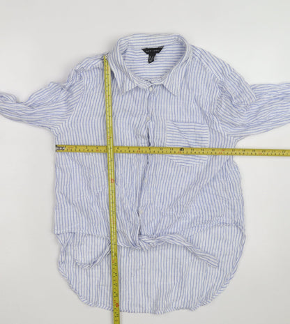New Look Women's Blue Striped Long Sleeve Cotton Button-Up Shirt Size 12