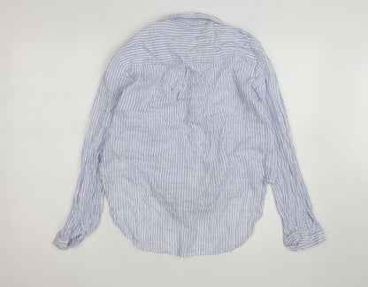 New Look Women's Blue Striped Long Sleeve Cotton Button-Up Shirt Size 12