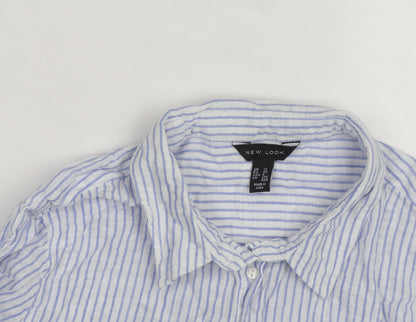 New Look Women's Blue Striped Long Sleeve Cotton Button-Up Shirt Size 12