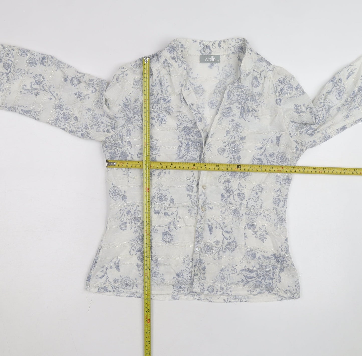Wallis Women White Floral Linen Blend 3/4 Sleeve Blouse Size 14