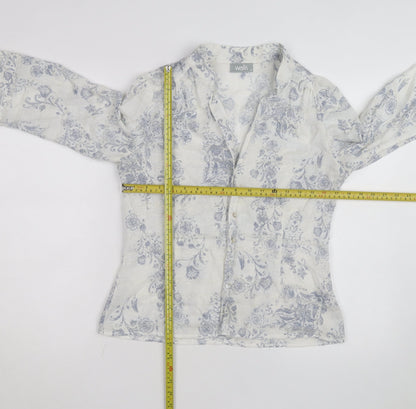 Wallis Women White Floral Linen Blend 3/4 Sleeve Blouse Size 14