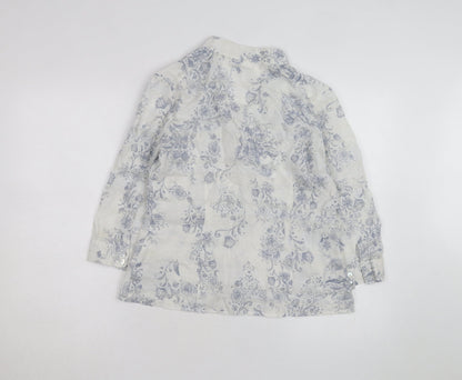Wallis Women White Floral Linen Blend 3/4 Sleeve Blouse Size 14