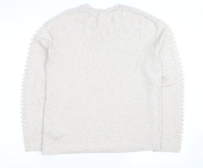 H&M Unisex Beige Beaded Crew Neck Knit Pullover Jumper XS